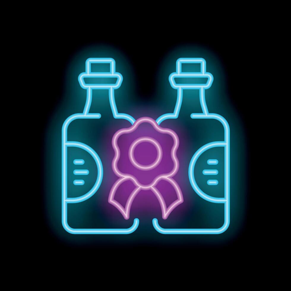 Two bottles with ribbon and badge neon sign on black background vector
