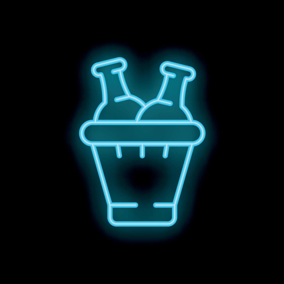 Neon icon of champagne bottles being chilled in ice bucket vector