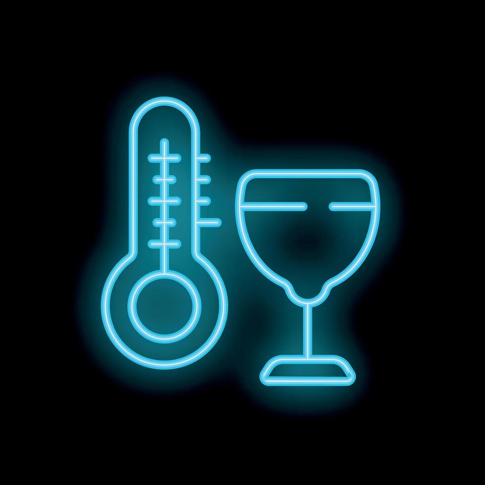 Neon icon of thermometer measuring temperature of wine glass vector