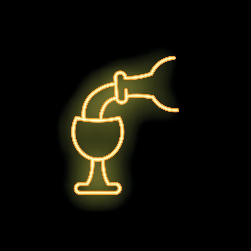 Neon sign of bottle pouring wine in a glass on black background vector