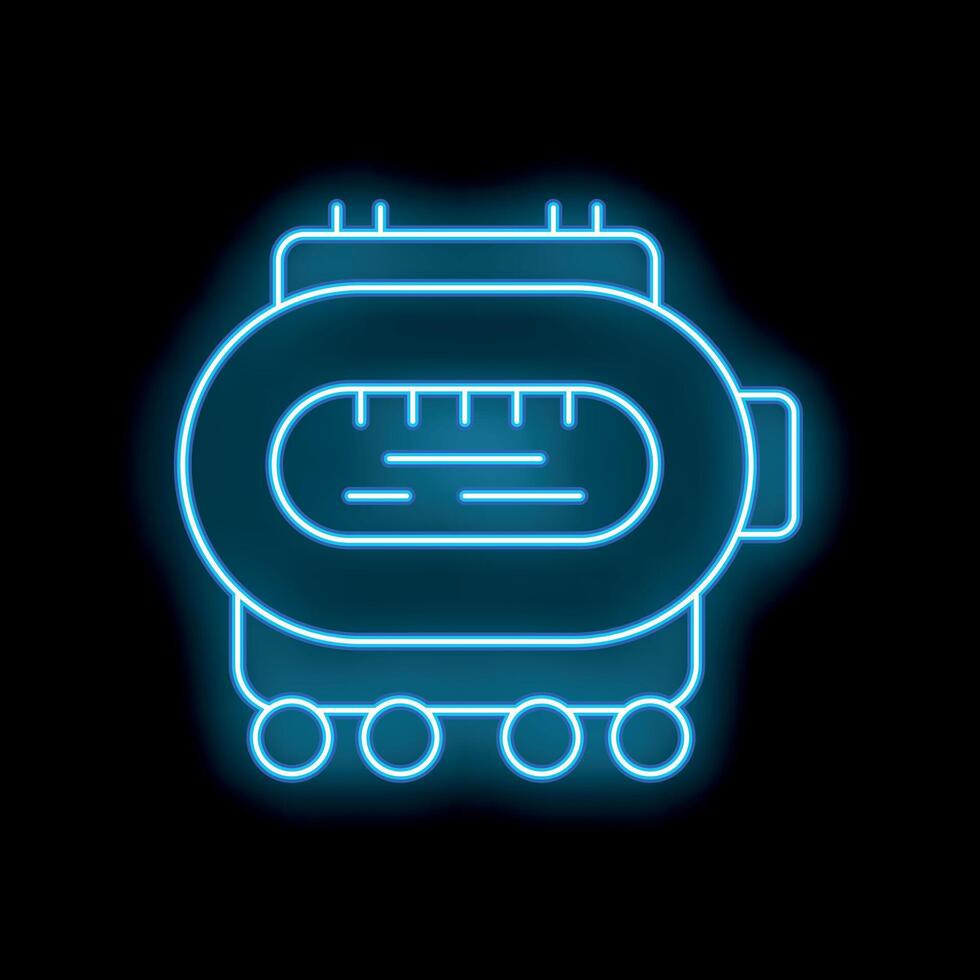 Neon blue gas meter icon glowing on black background vector