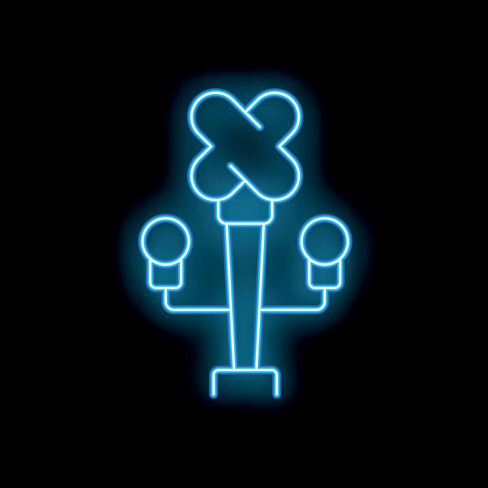 Blue neon icon of a coat stand glowing against a dark background vector