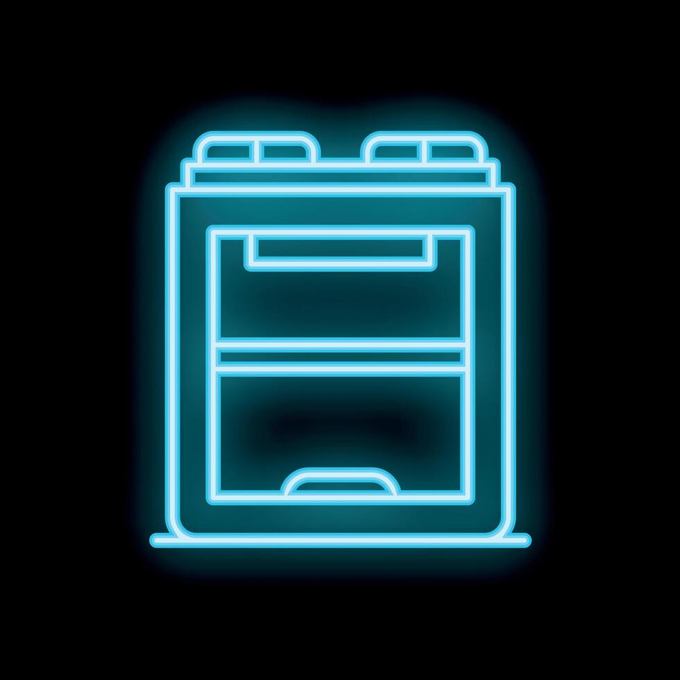 Neon icon of modern multifunction printer glowing on dark background vector