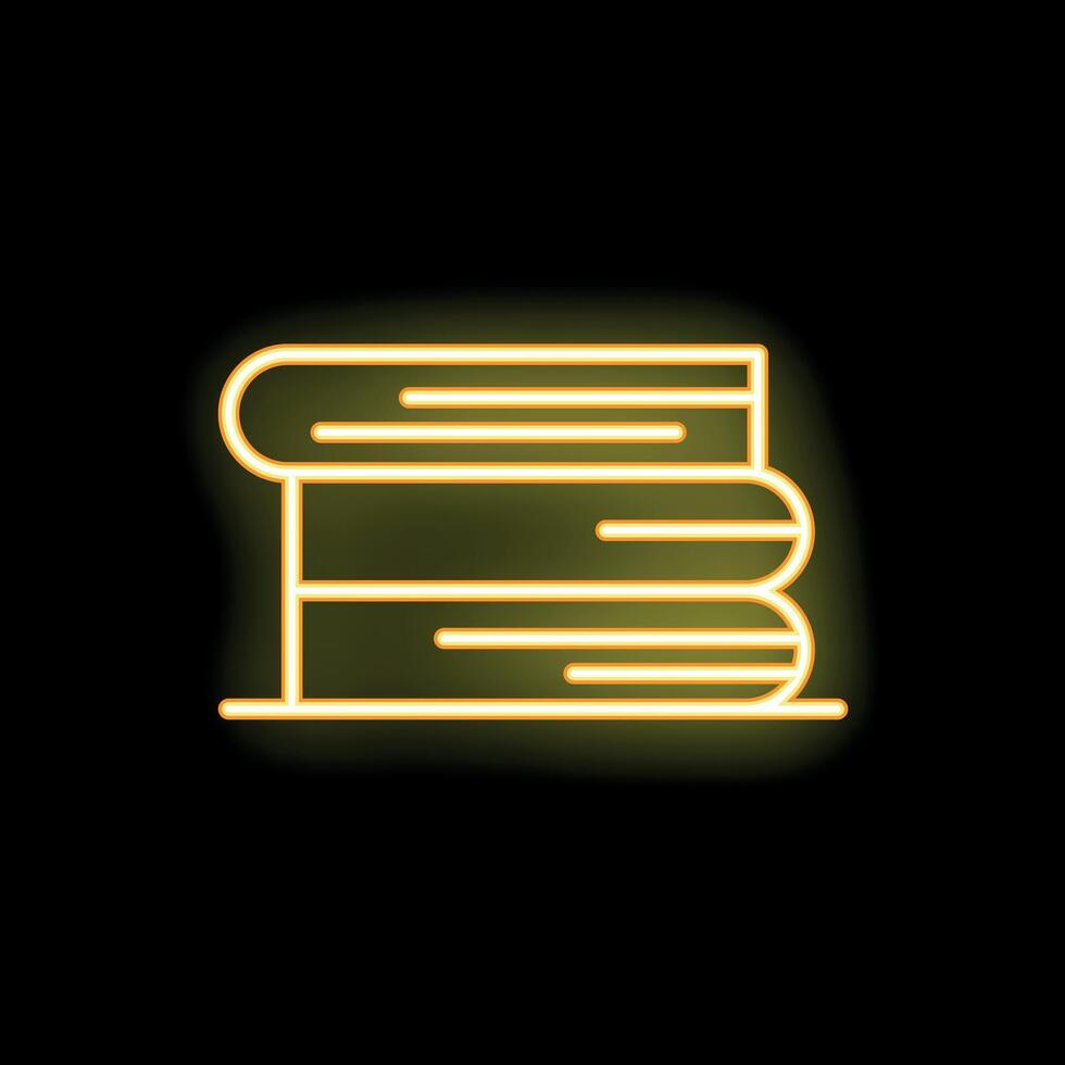 Yellow neon sign of books stacked on black background vector