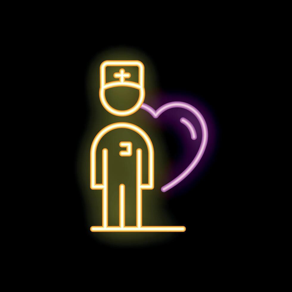 Neon doctor icon showing doctor standing next to heart vector