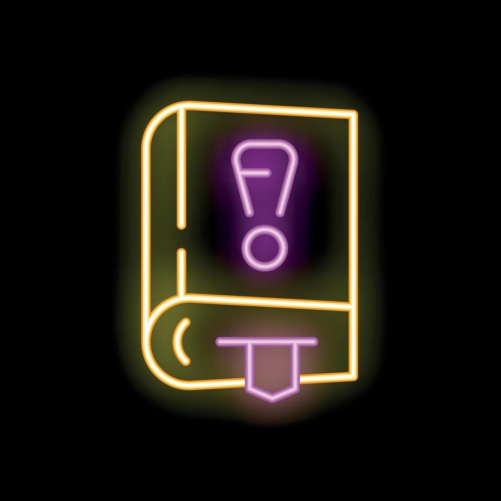Neon icon of book with exclamation point sign representing important information vector