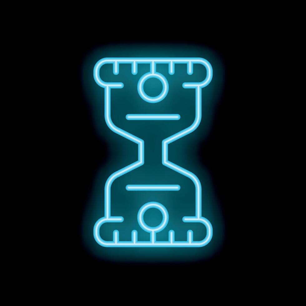 Neon blue hourglass showing time passing on black background vector
