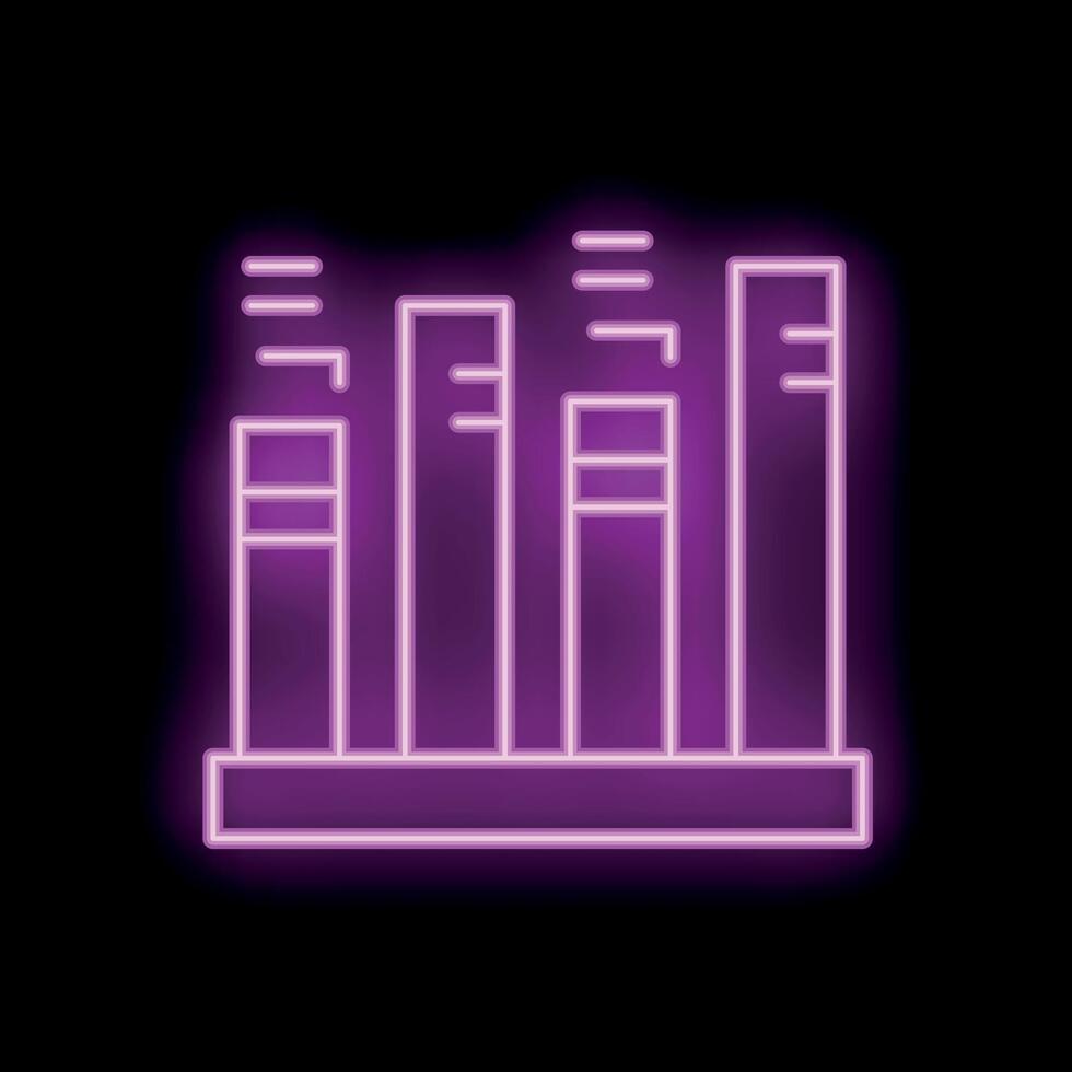 Neon sign representing growing bars graphic on black background vector