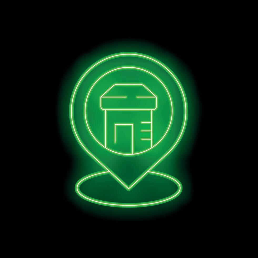 Green neon sign showing location of shop or store on black background vector