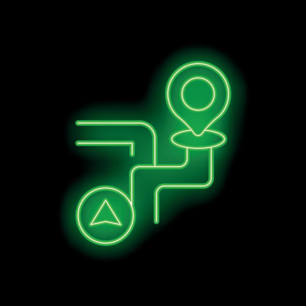 Neon green gps route showing navigation on black background vector