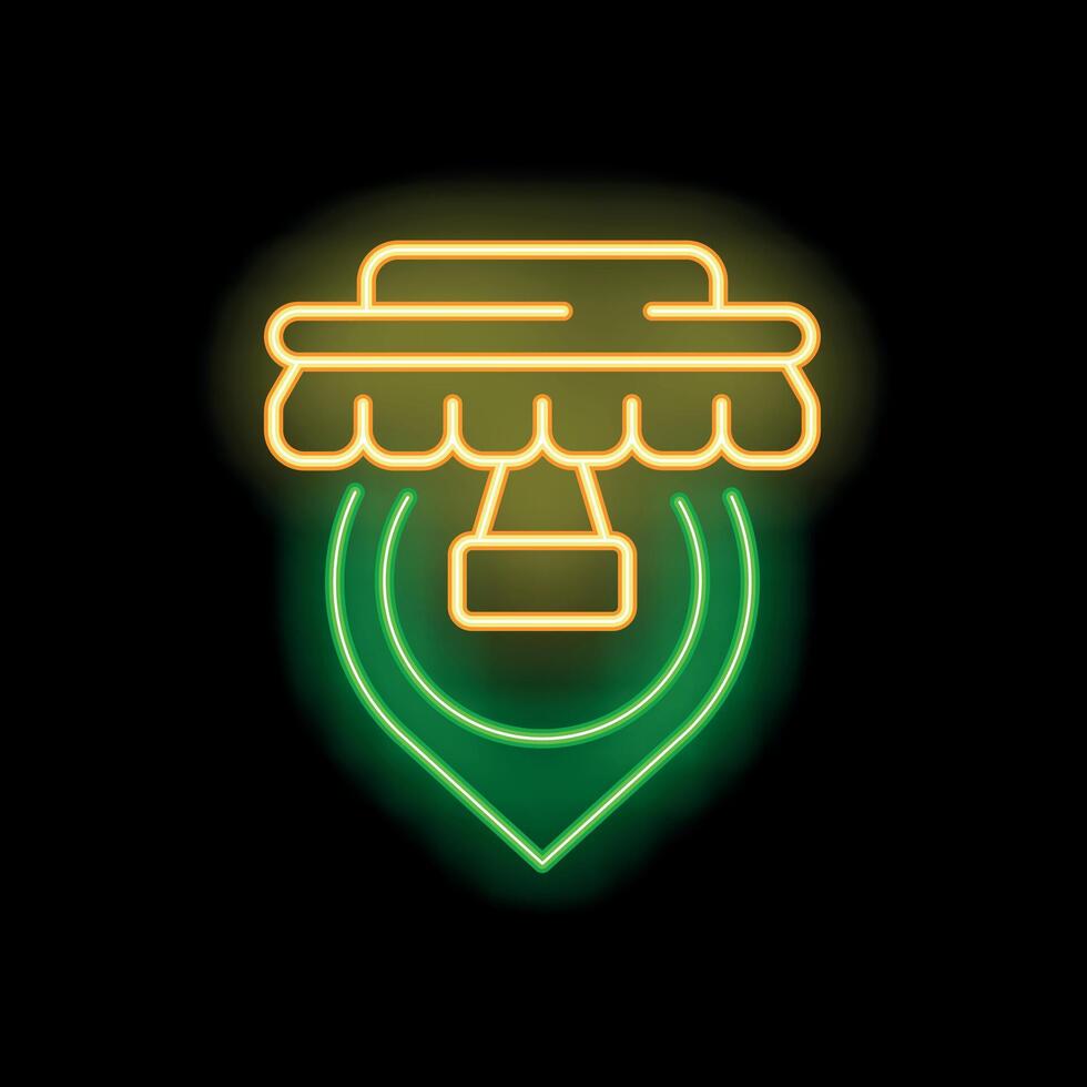 Glowing neon line icon showing the location of skydiving with a parachute on a map pin vector