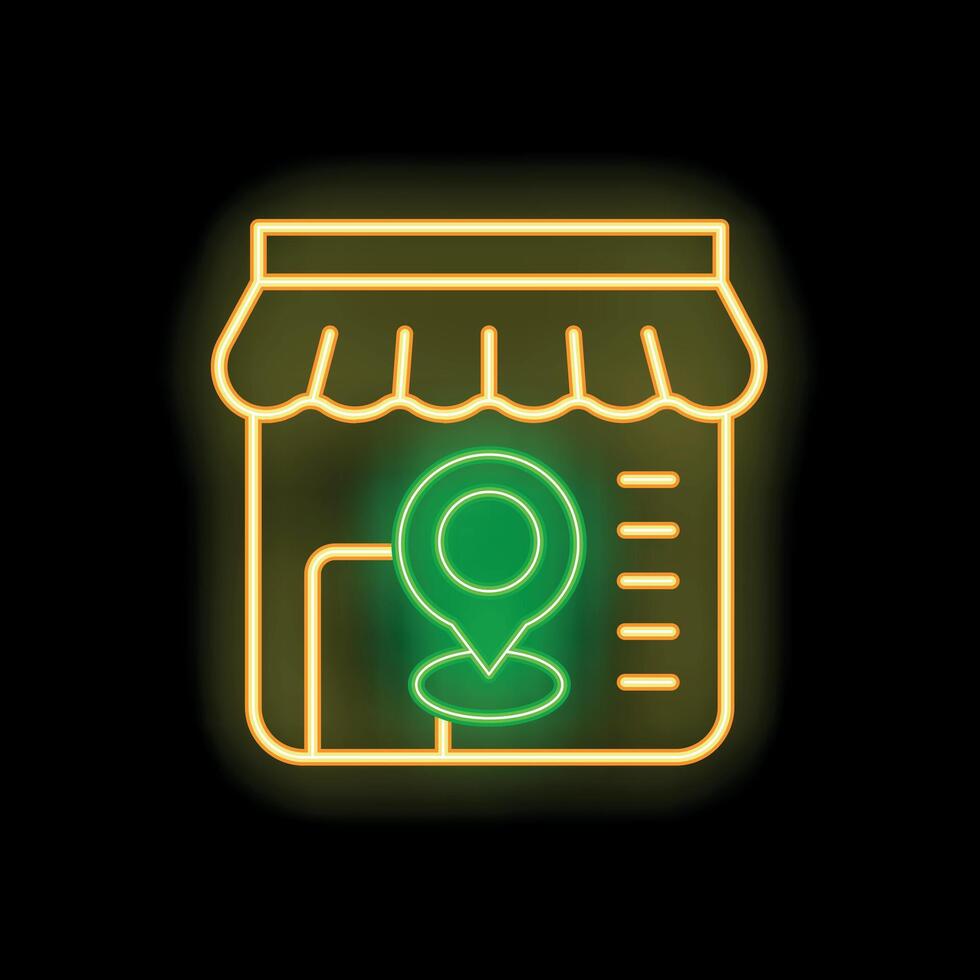 Neon sign representing online store location with a gps icon vector