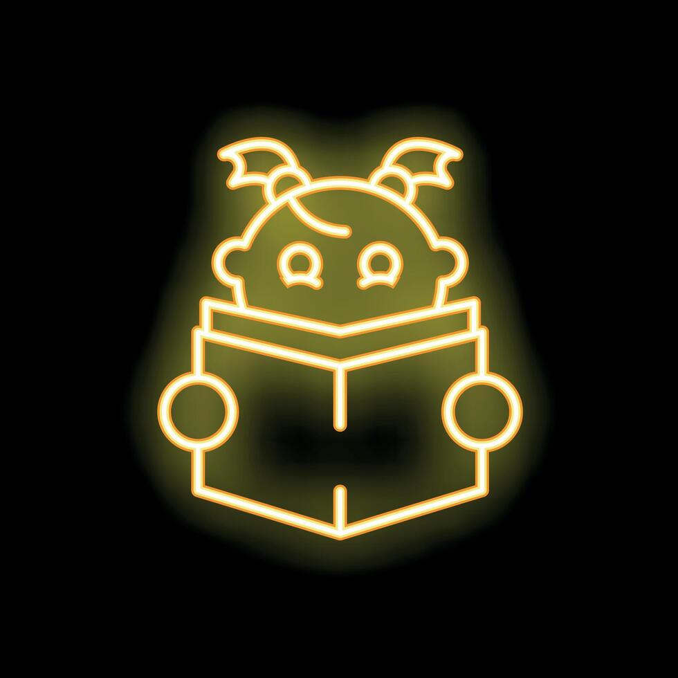 Neon sign of a little monster reading a book vector
