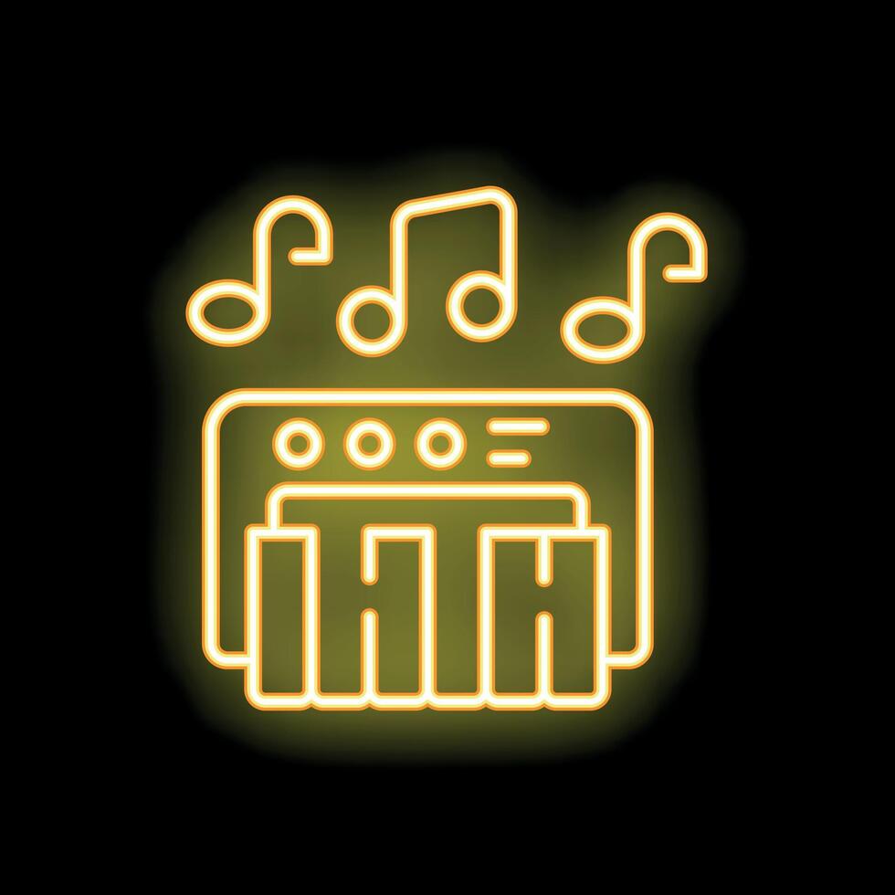Neon yellow piano keyboard playing music icon graphic on black background vector