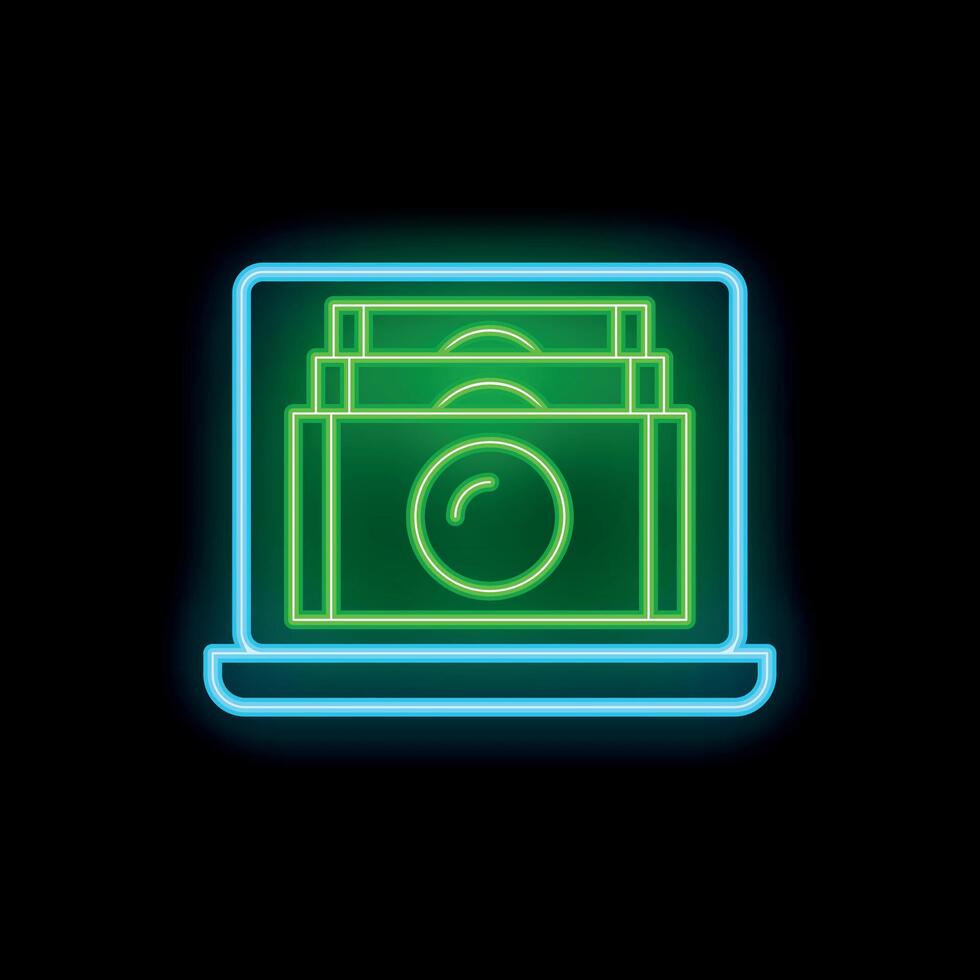 Neon icon of laptop displaying money bills for online payment vector