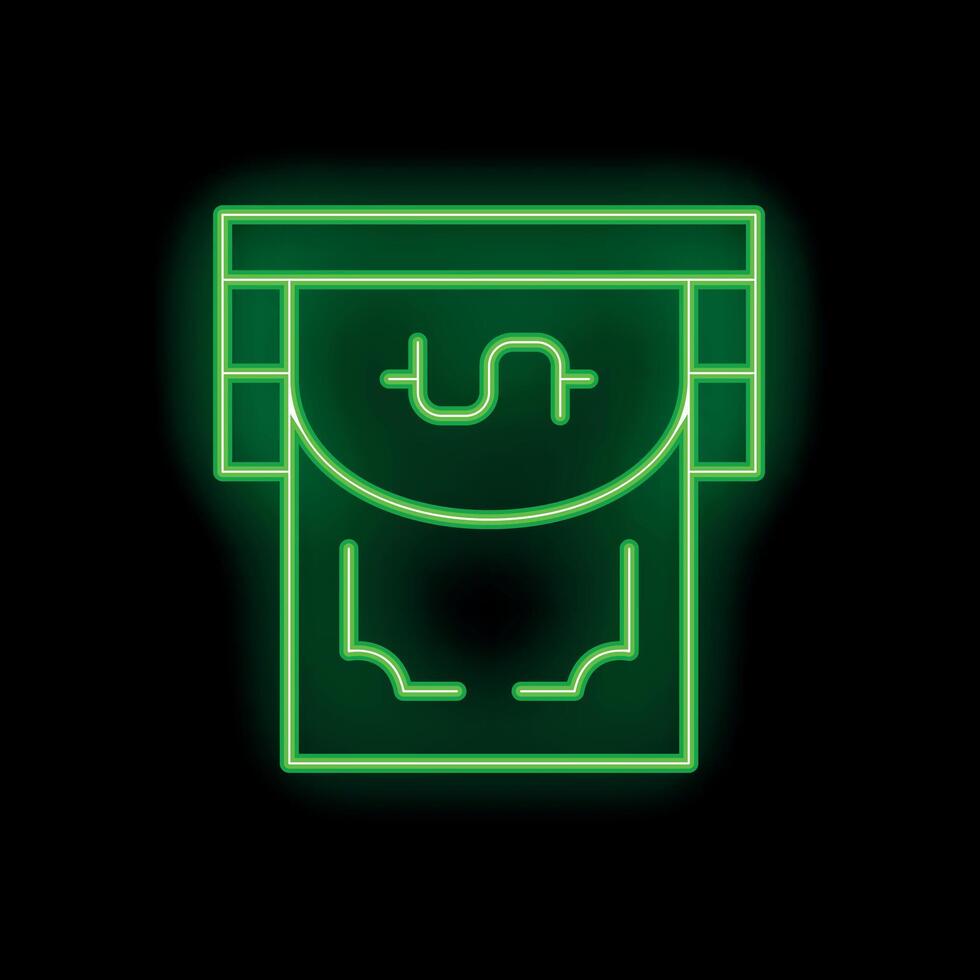 Green neon sign withdrawing money from atm on black background vector