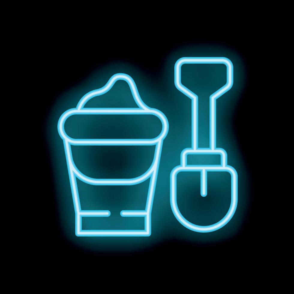 Neon blue shovel and bucket icon for sandcastles and beaches vector