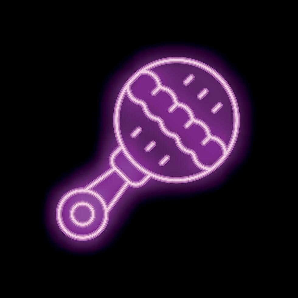 Neon icon of baby rattle glowing in pink light vector