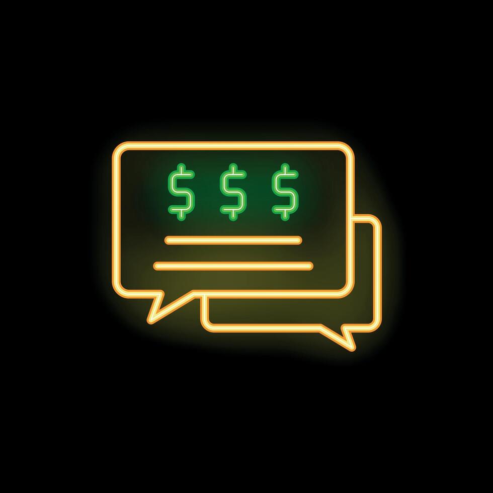 Neon speech bubble showing money chat about finances vector