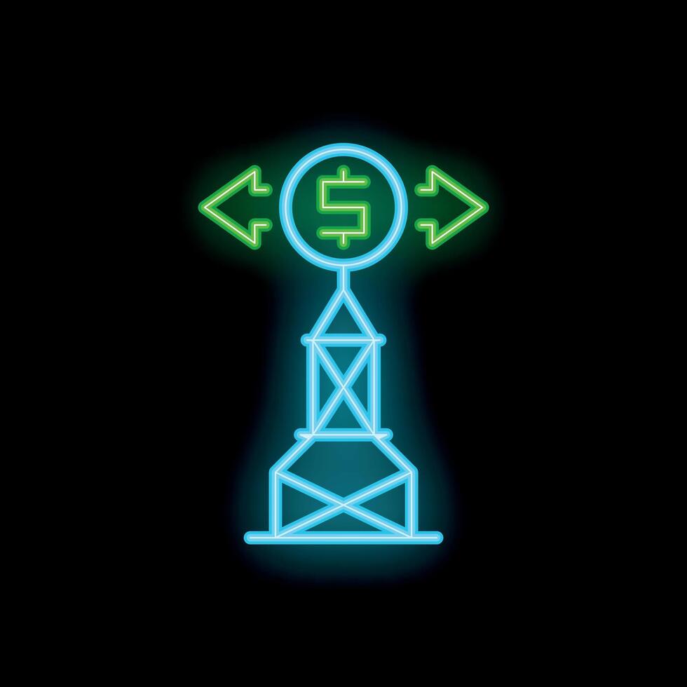 Neon sign representing money transaction with arrows pointing opposite directions on electric tower vector