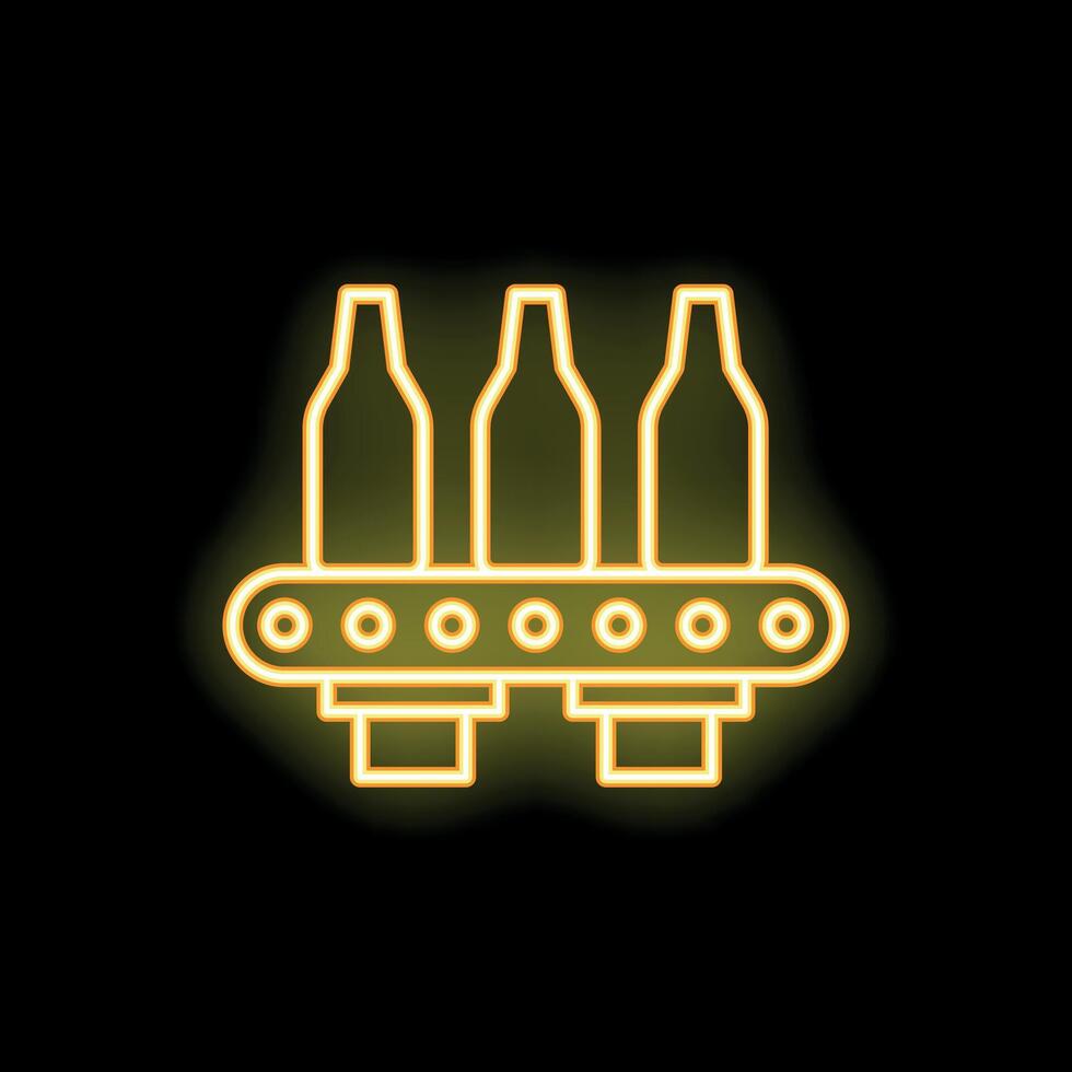 Neon sign of bottles moving on industrial conveyor belt vector