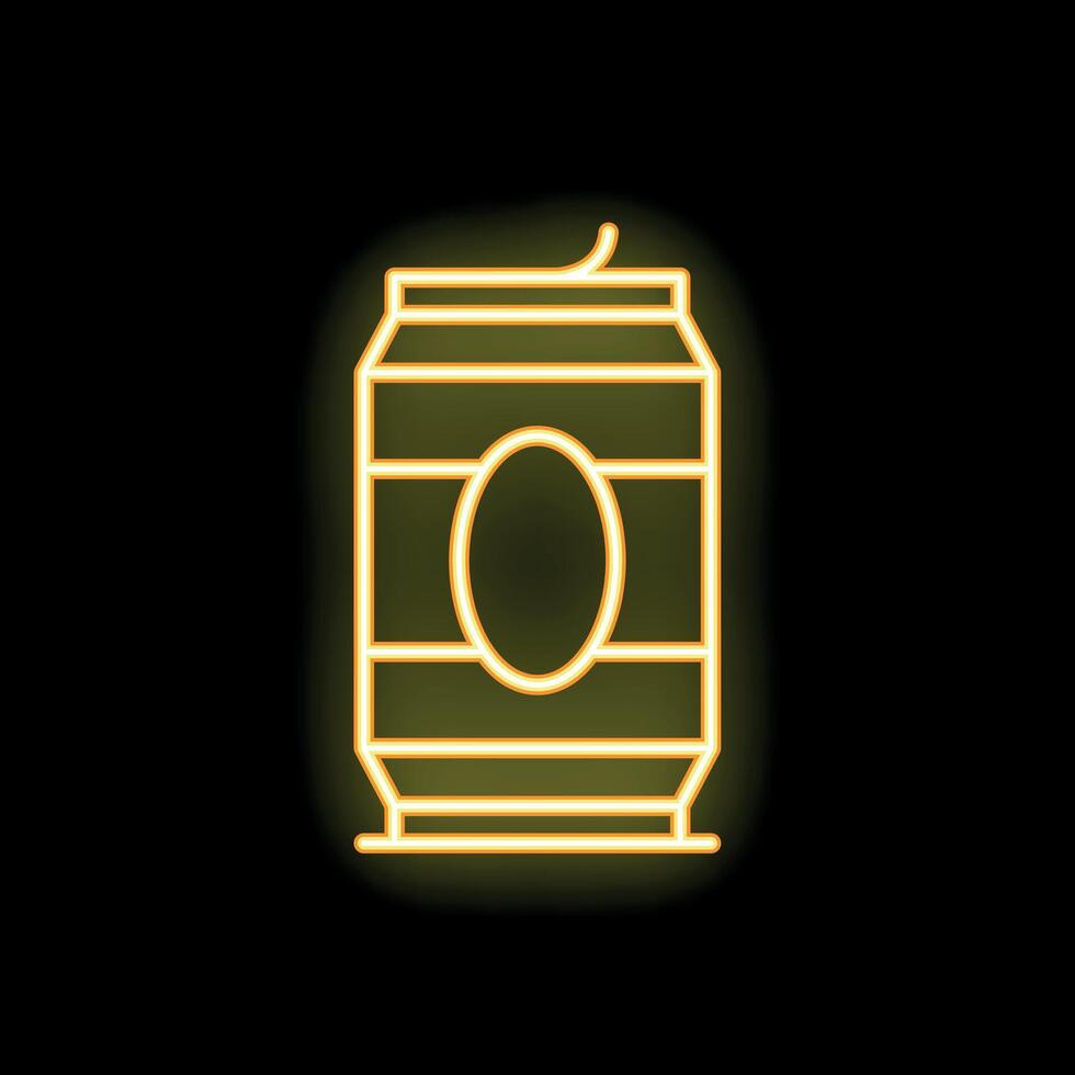 Glowing neon icon of aluminum can with beverage on black background vector