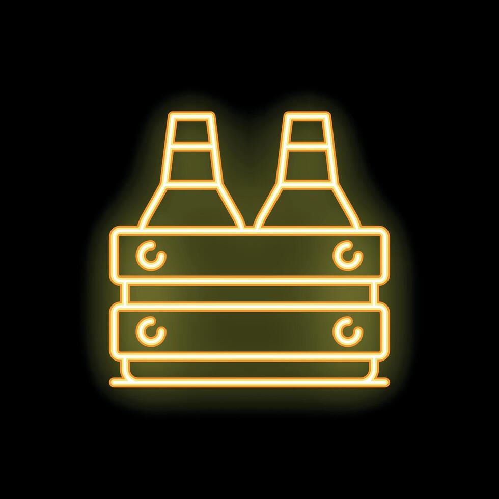 Neon sign showing two bottles in a crate on black background vector