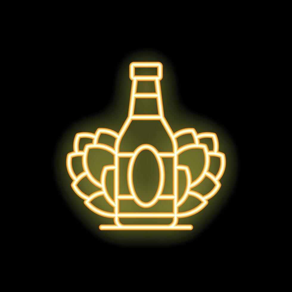 Neon sign of beer bottle surrounded by hops for brewery pub or bar vector