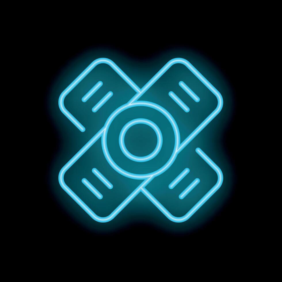 Blue neon bandage icon glowing on black background vector