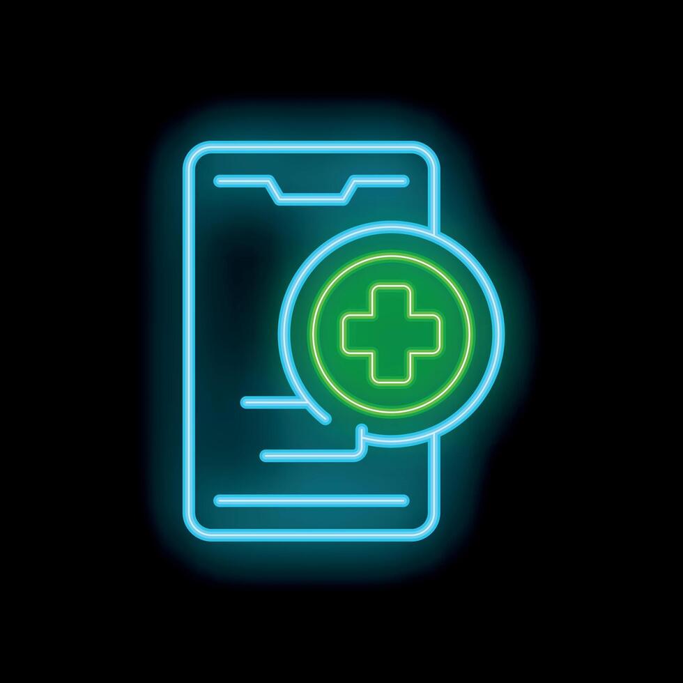 Neon medical record icon glowing on dark background vector
