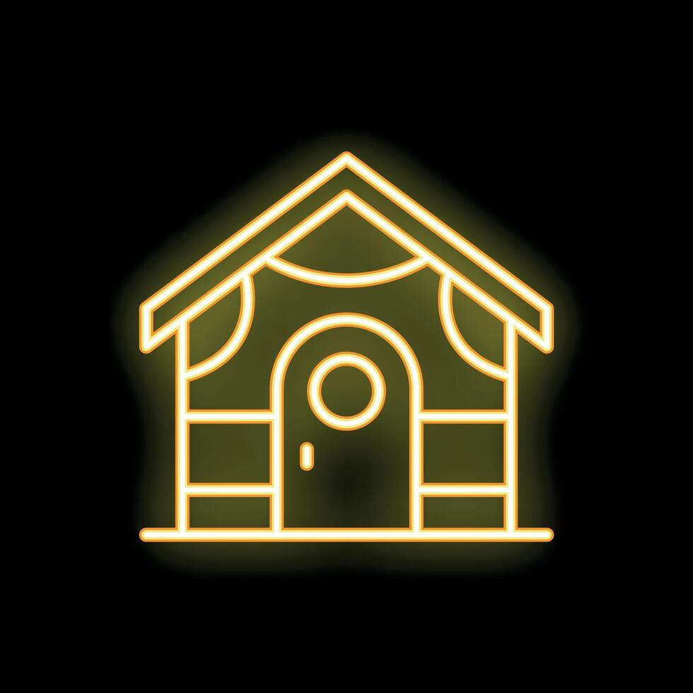 Yellow neon sign of a gingerbread house on black background vector