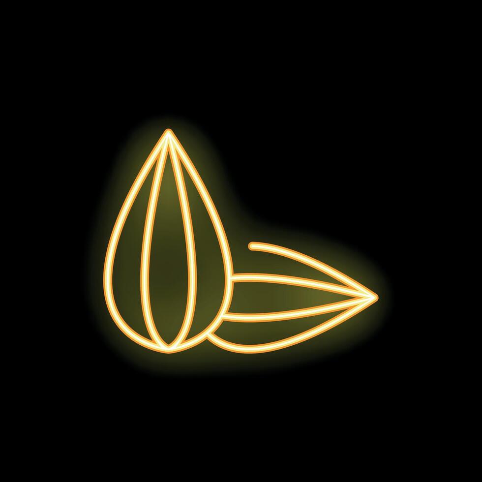 Bright yellow neon sign showing sunflower seeds on black background vector
