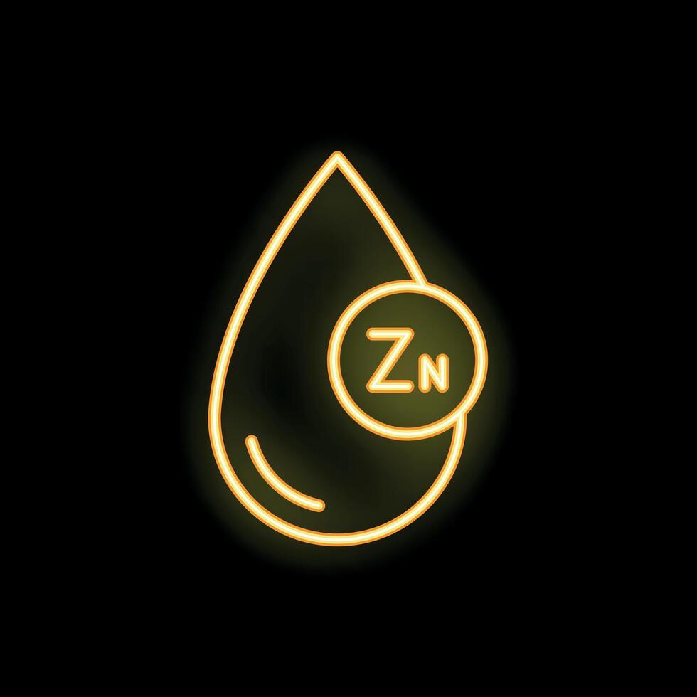 Neon icon of blood drop with zinc element sign representing importance of minerals vector