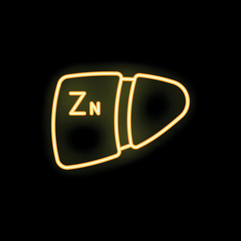 Neon sign showing a liver with zinc on black background vector