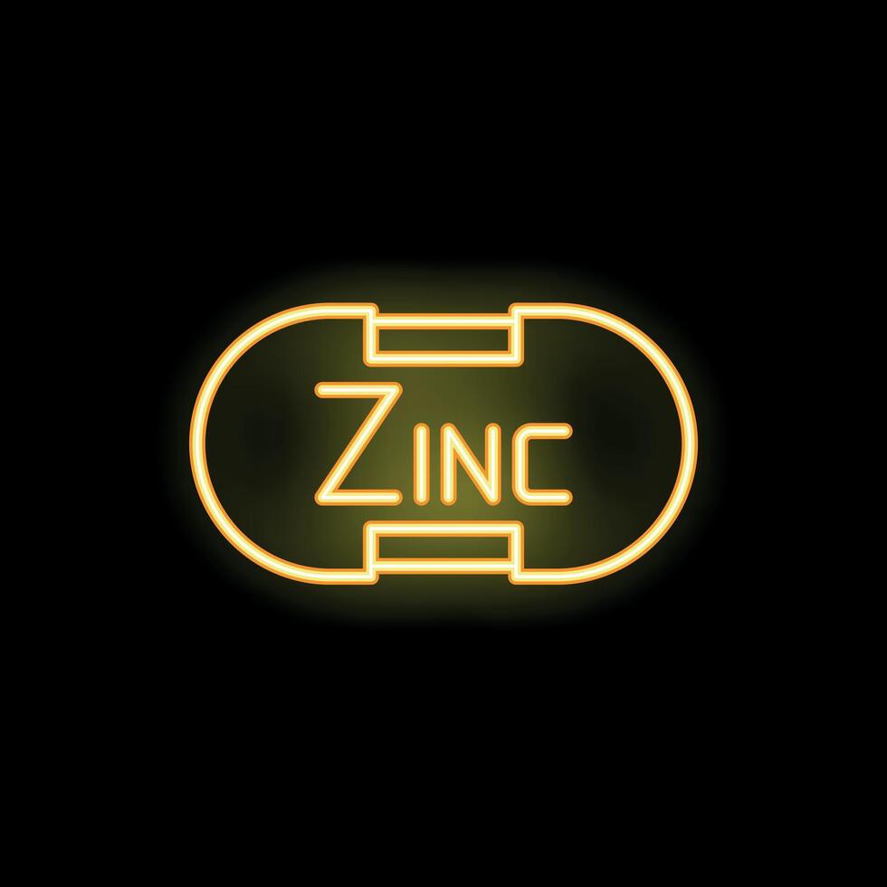 Glowing neon icon of zinc supplement tablet on a black background vector