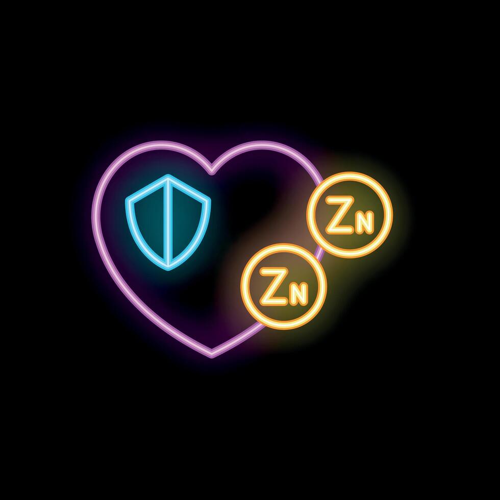 Neon heart representing zinc protecting immune system health vector