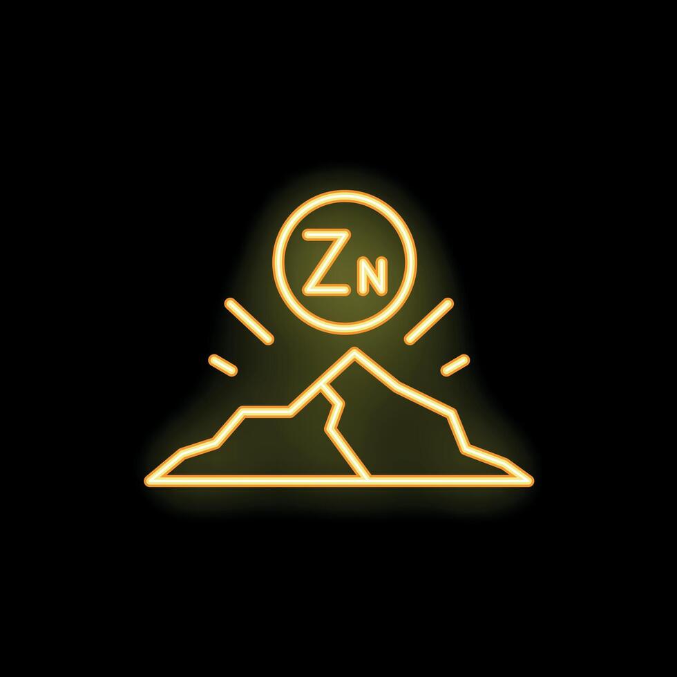 Neon icon of mountains representing zinc mining industry vector
