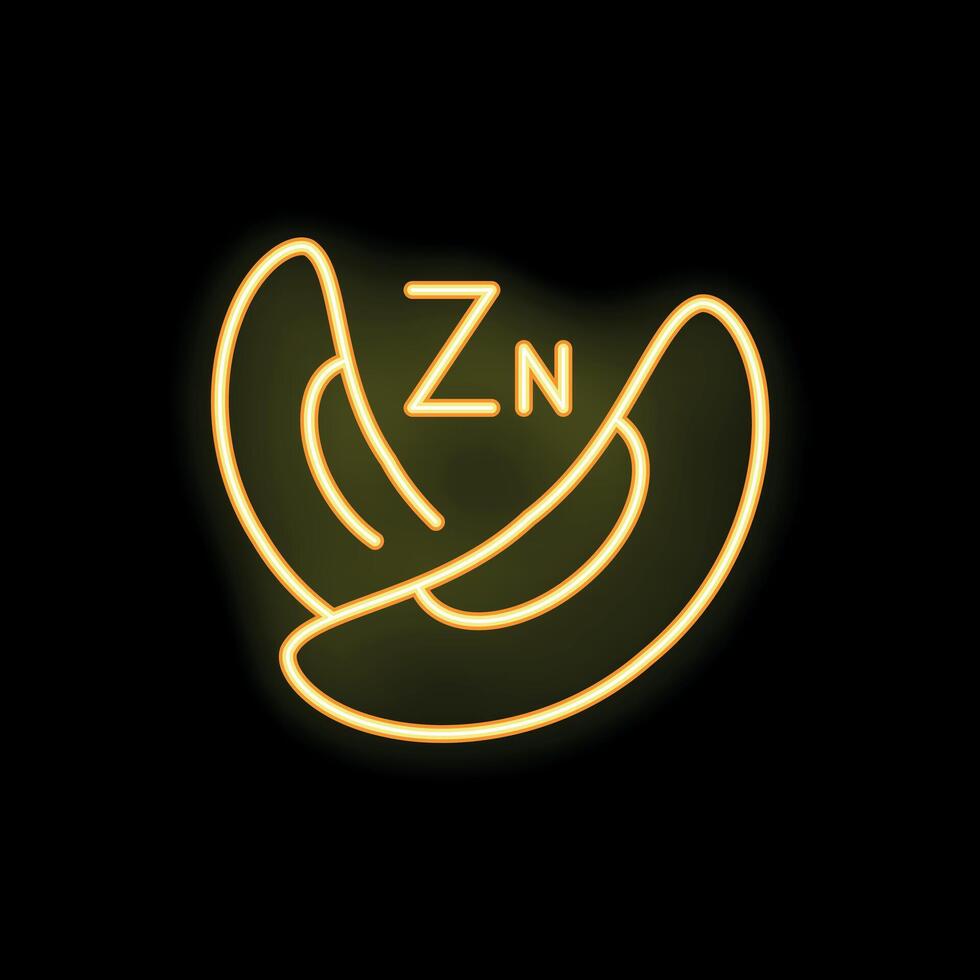 Glowing neon icon of cashew nuts depicting zinc content vector