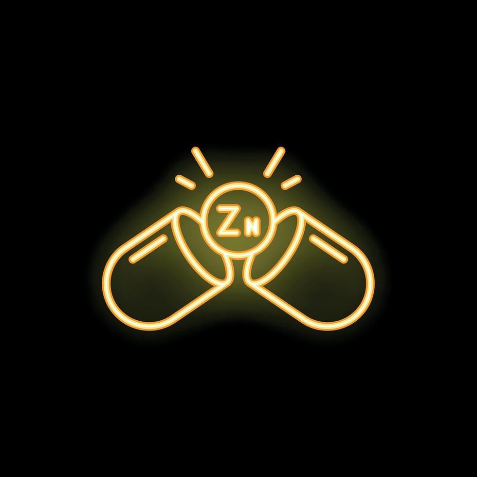 Neon sign depicting two capsules releasing zinc element symbol vector