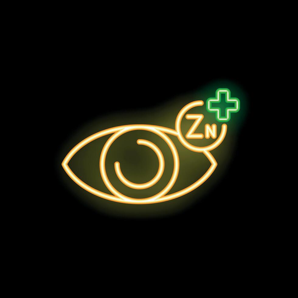 Neon icon of eye getting zinc supplement for health vector