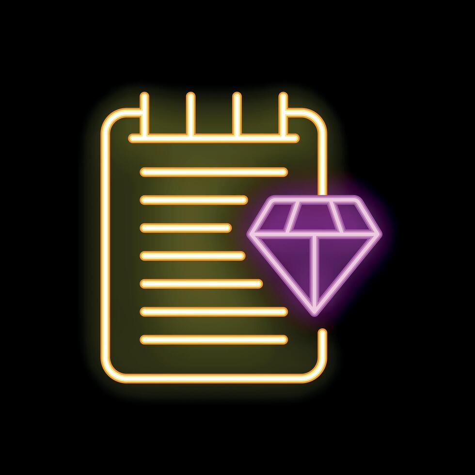 Neon icon of a diamond representing a valuable checklist vector