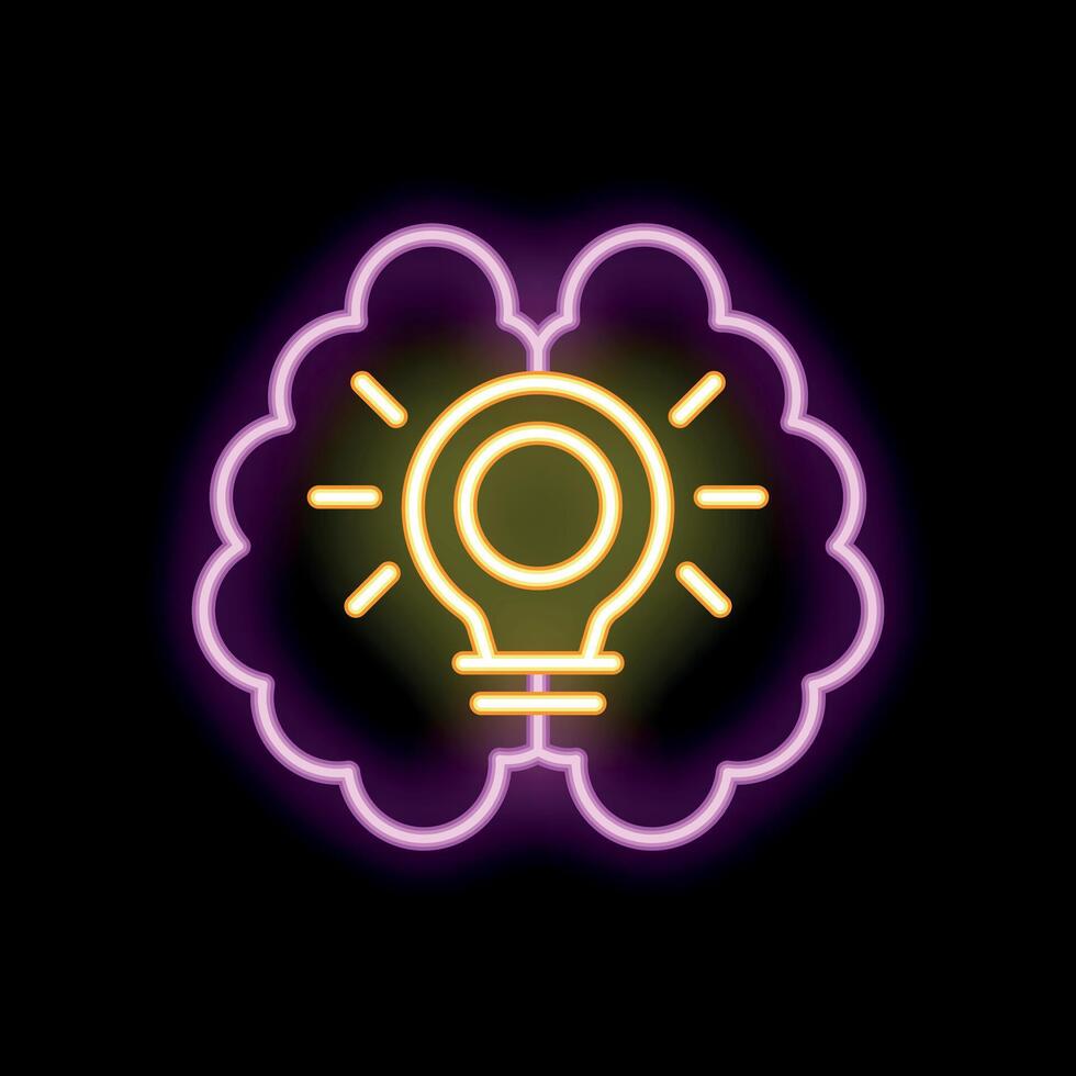 Neon sign of a brain with a light bulb representing a new idea vector