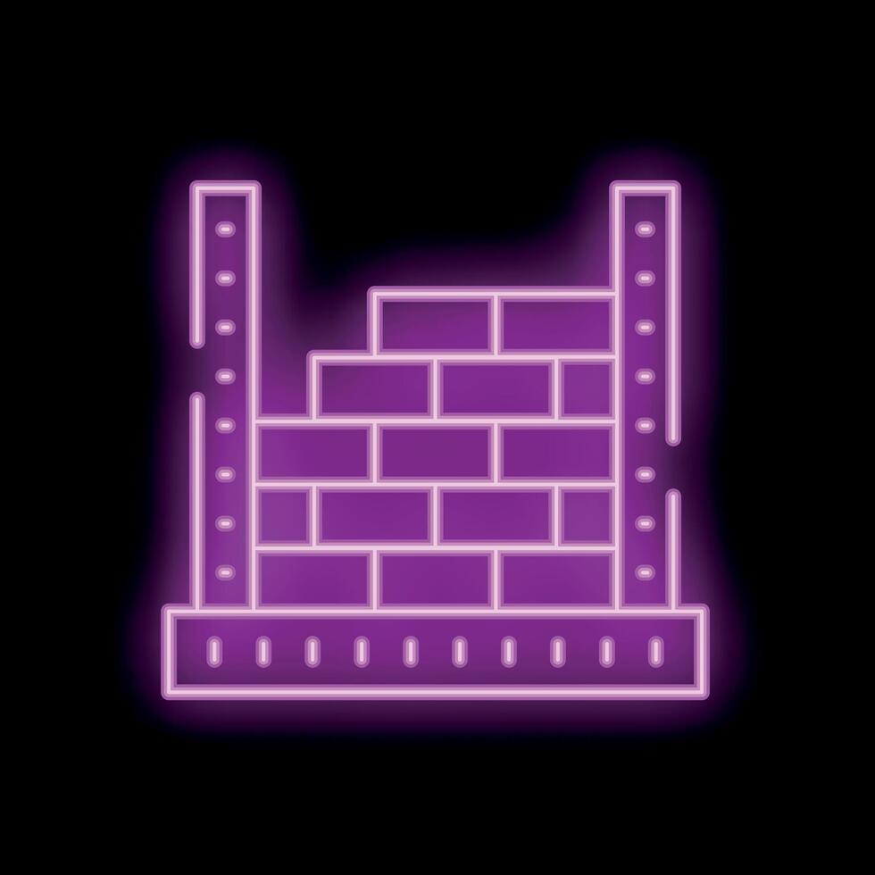 Neon sign depicting a brick wall being constructed with glowing purple light vector