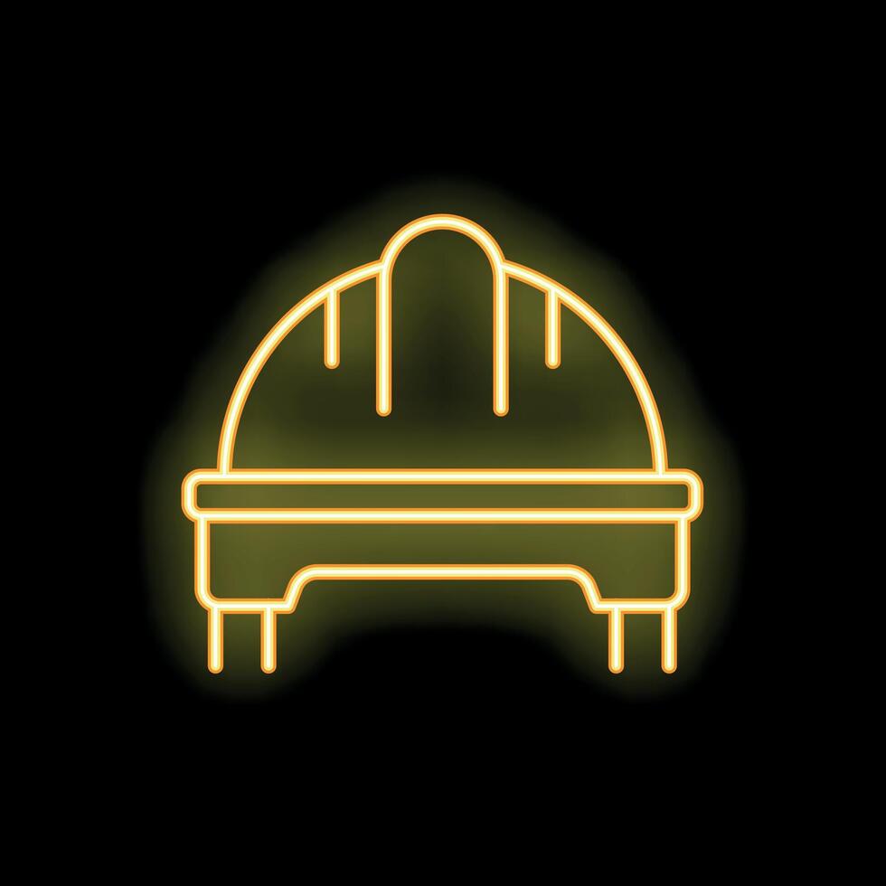Yellow neon sign of a construction worker hard hat on a black background vector