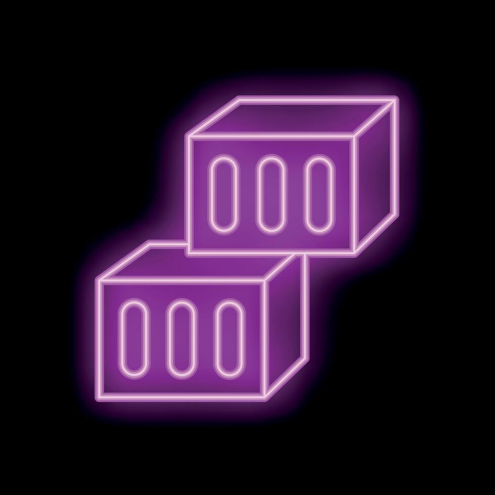 Glowing neon sign depicting two bricks stacked on black background vector