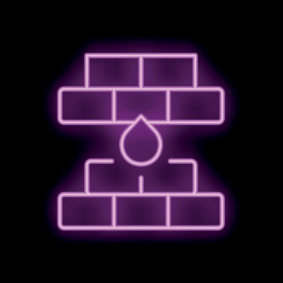 Neon icon of water drop eroding brick wall structure vector