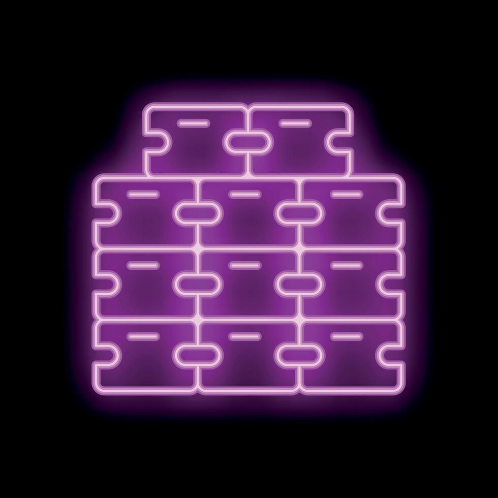 Neon puzzle pieces forming a wall on a black background vector