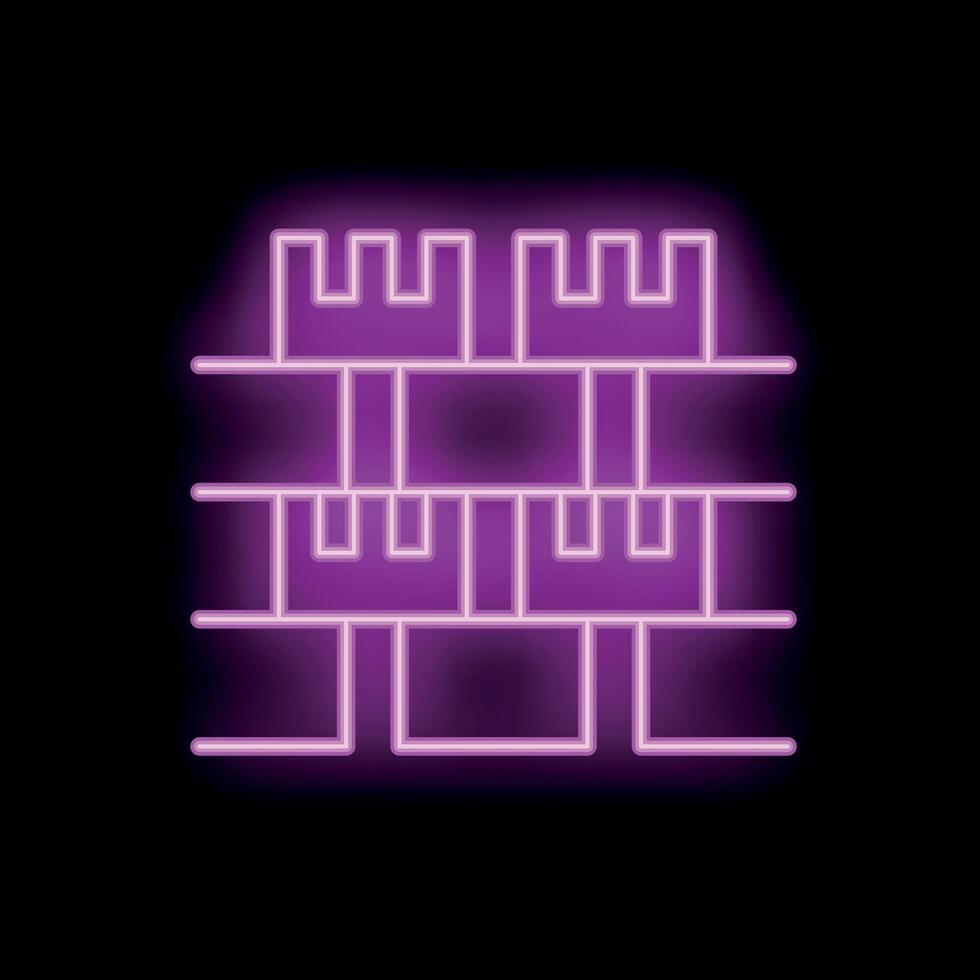 Bright purple neon sign showing a medieval castle on a black background vector