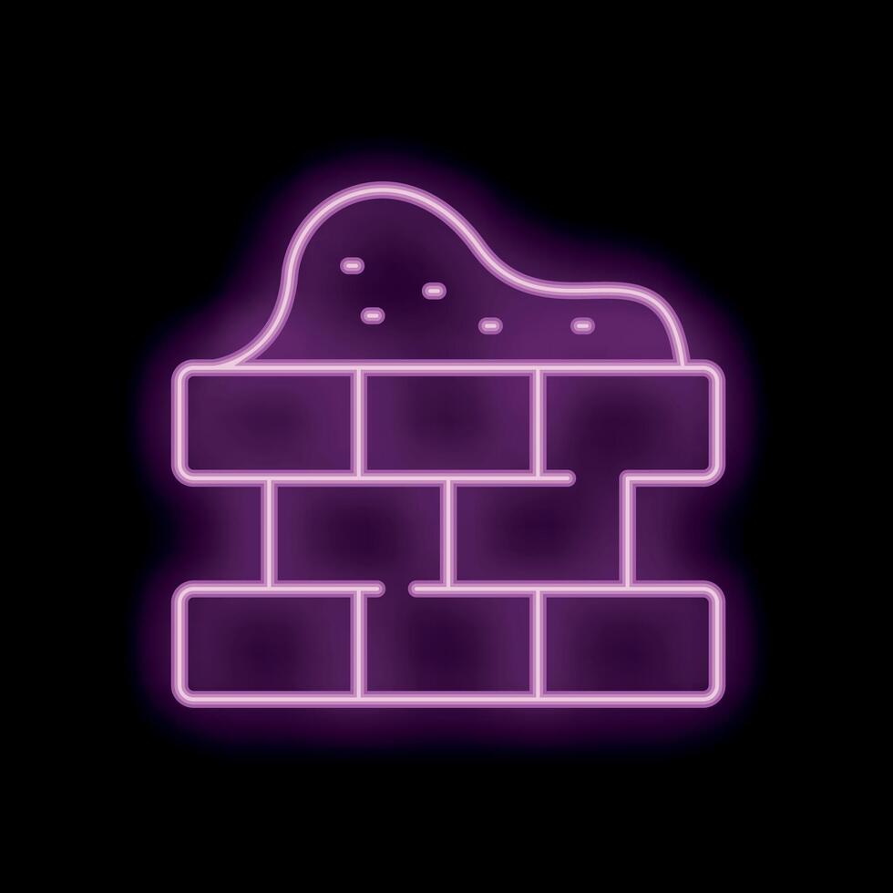 Neon sign showing pile of soil on top of brick wall vector