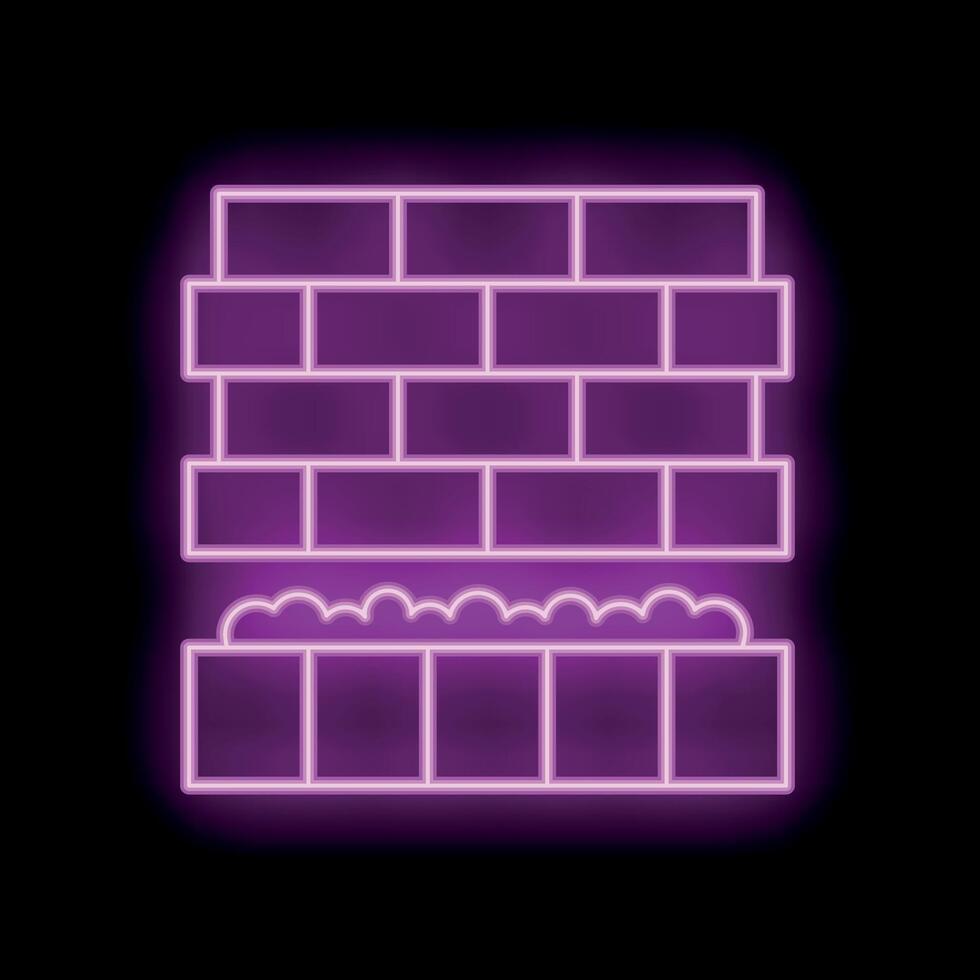 Glowing neon sign of brick wall with foundation on black background vector